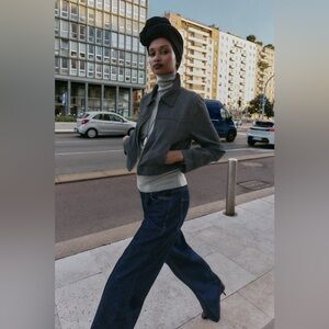 ZARA HERRINGBONE CROPPED BLAZER